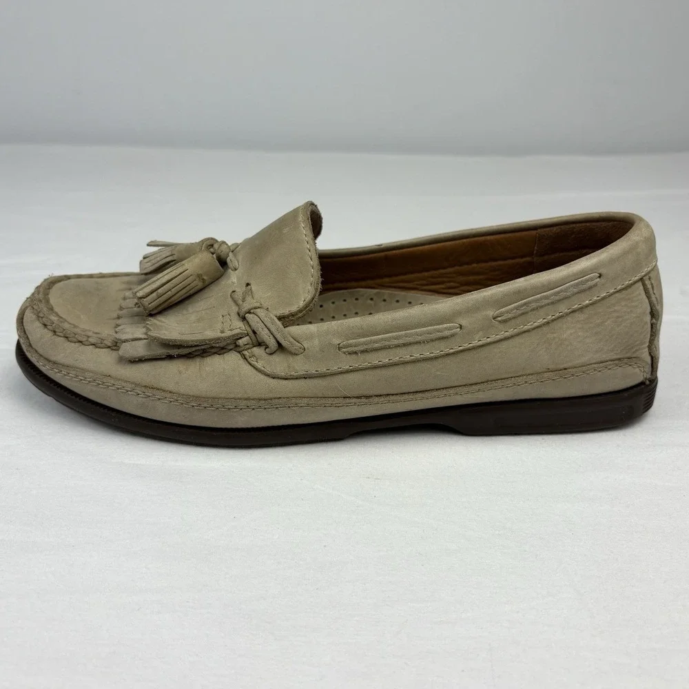 Johnston Murphy Passport Beige Leather Tassel Kiltie Loafers 9M Brazil EUC